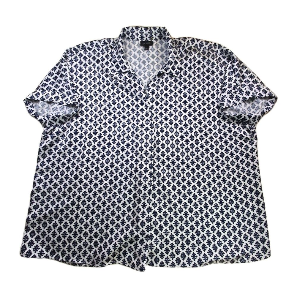 J. Jill 2X Wearever Blouse Women Navy White Geometric Button Back Resortwear